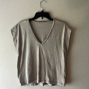 Tan V Neck T Shirt